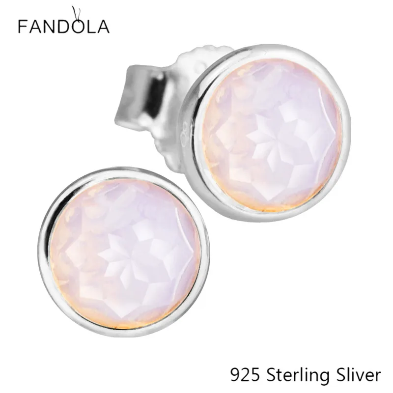 925 Sterling Silver October Droplets Stud Earrings Opalescent Pink Crystal Fit Elegant Gifts Geometric Pattern Birthstone aros | Украшения