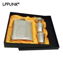 

New Hot sales bpa free 7oz whisky Imprint Whisky vodka flagon cccp Stainless steel alcohol liquor hip flask gift SET LPPUNK