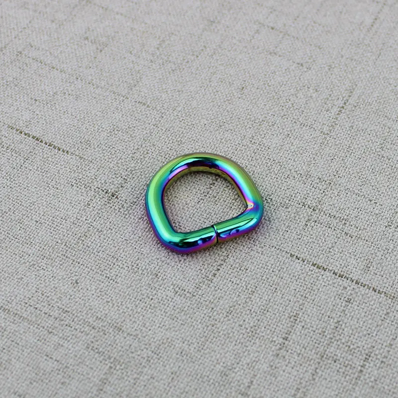 

50pcs 15X15mm Rainbow Opened d ring belt buckle,zinc alloy hardware metal D ring for bags round edge d ring,alloy metal Fat
