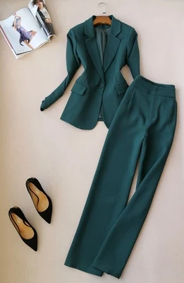 Professionnel Femmes Jambes À Sac Dames Larges Deux vert Solide jaune Nouveau Couleur 2018 Veste Pantalon Pièces Kelly Blazer Blanc Costume fawtqpPq