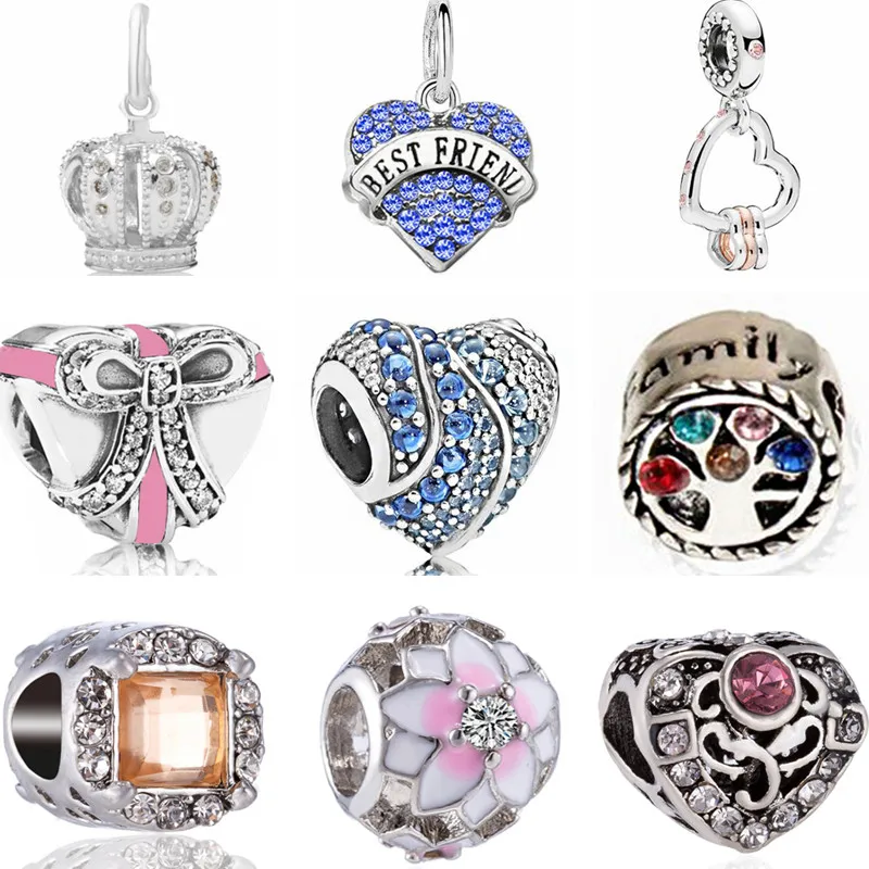 

Luxurious Big Statement Crystal Bear Bag Flowers Car Hearts Charms Beads Fit Original Pandora Bangles for Women Femme DIY Bijoux