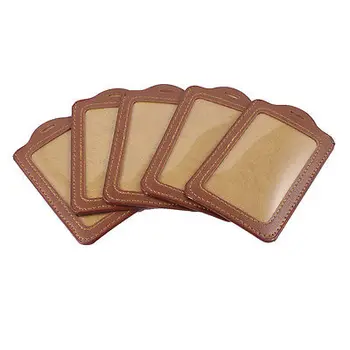 

5 Pcs Brown Faux Leather Anti Dust Work Staff Student ID Badge Card Holder