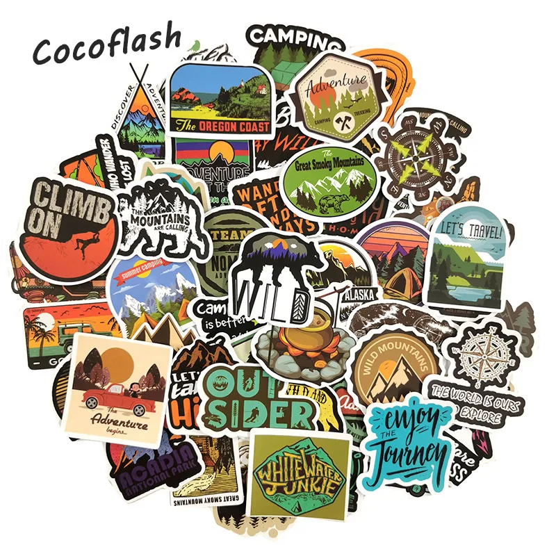 50 PCS Mixed Camping Travel Stickers Wilderness Adventure Outdoor Landscape Waterproof Decal Sticker to DIY Suitcase Laptop