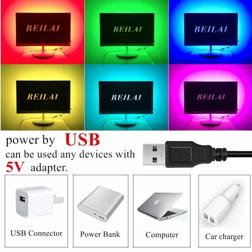 Светодиодная лента WS2812B ws2812 IC динамическая RGB USB 5050 черная ППМ подсветка