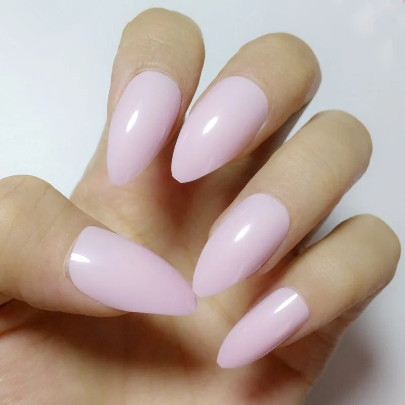 Shiny Candy False Nails Fashion Light Pink Acrylic Stiletto Shiny Candy False Nails Fashion Light Pink Acrylic Stiletto Tips Sweet Style Full Cover Diy Nail Art Decoration E169 In From Beauty