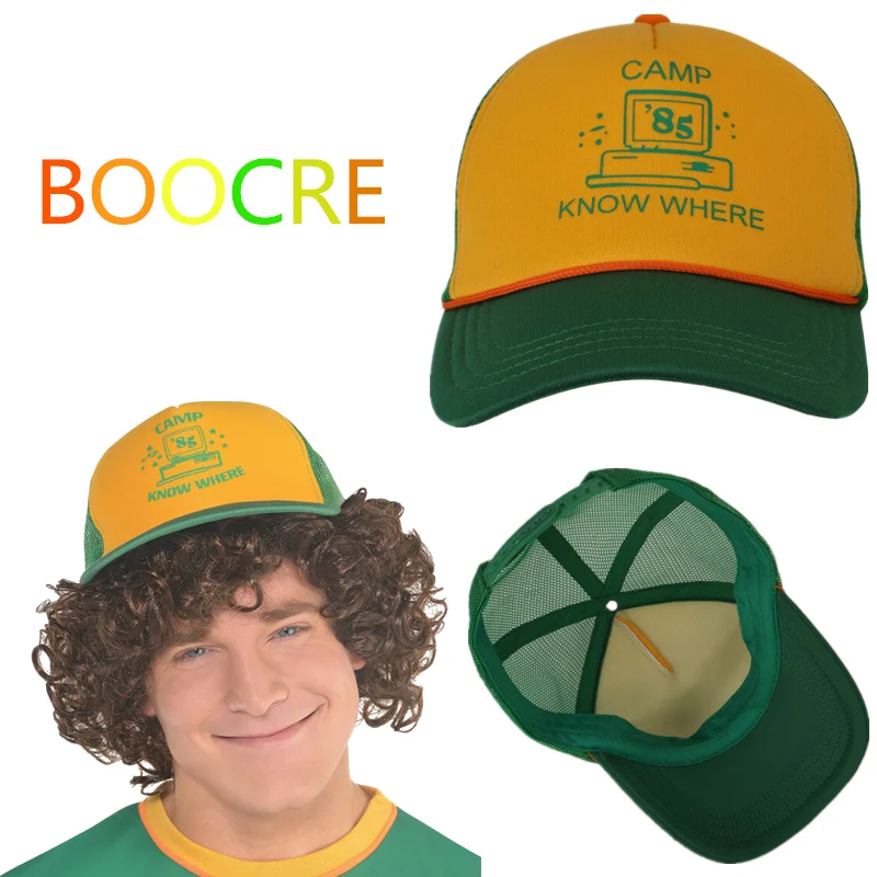 

Stranger Things Dustin Cosplay Baseball Hat Adult Kids "Camp Know Where" Green Yellow Cap
