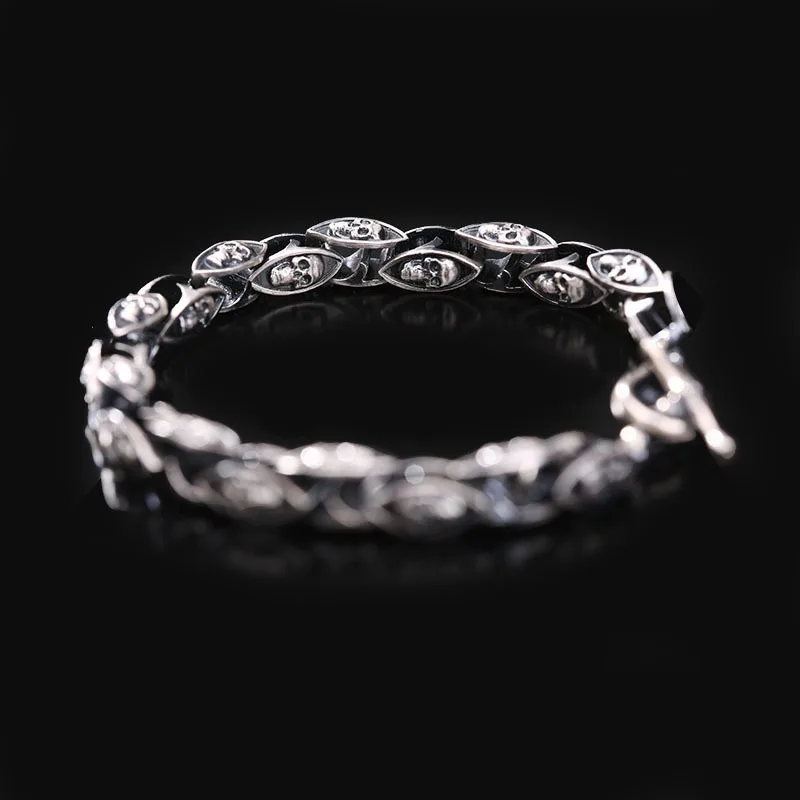 

925 antique fashion personality skull men's bracelet new style European and American rough atmosphere bracelet.