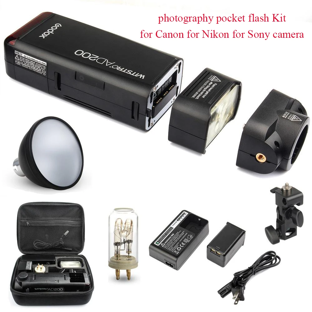 Godox AD200 2.4G 1/8000 HSS Flash photography pocket flash Kit for Canon Nikon Sony camera with AD-S2 Standard Reflector | Электроника
