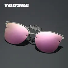 YOOSKE Роскошные поляризованные солнцезащитные очки с клипсой для женщин, для вождения, для ночного видения, солнцезащитные очки «кошачий глаз», женские очки с тканевым чехлом