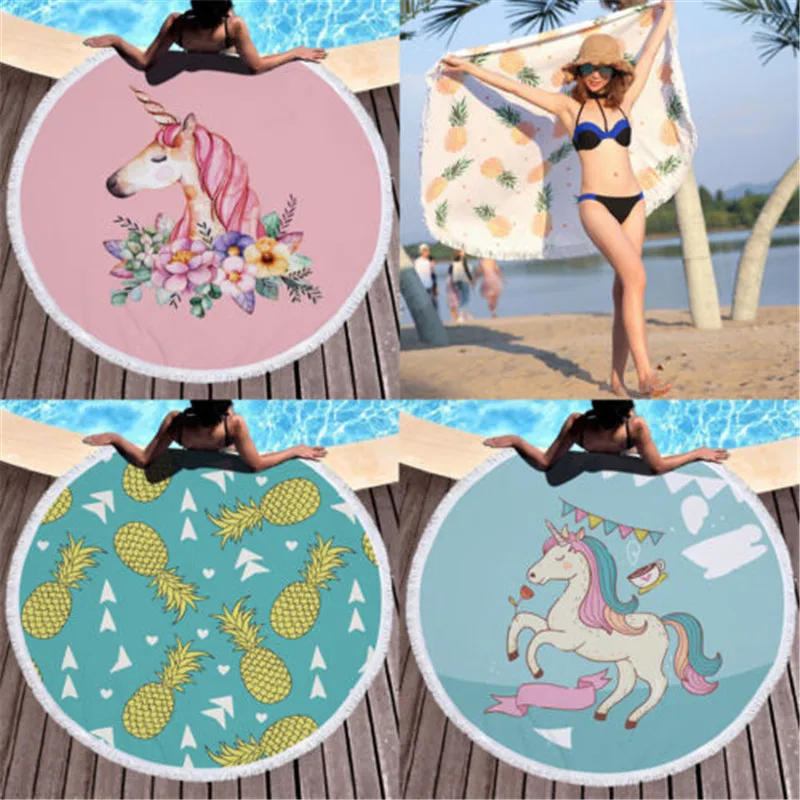 2018 New And Fashion Classic Boho Hippie 150cm Round Tapestries Beach Throw Towel Unicorn Pineapple Blanket | Дом и сад