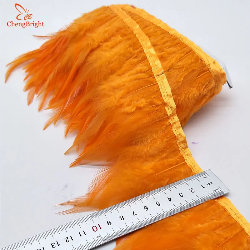 ChengBright хороший 10 ярдов петушиные перья обрезать ткань боковая курицы фазана перо обрезки одежды Свадебные перо ленты W - Цвет: Orange