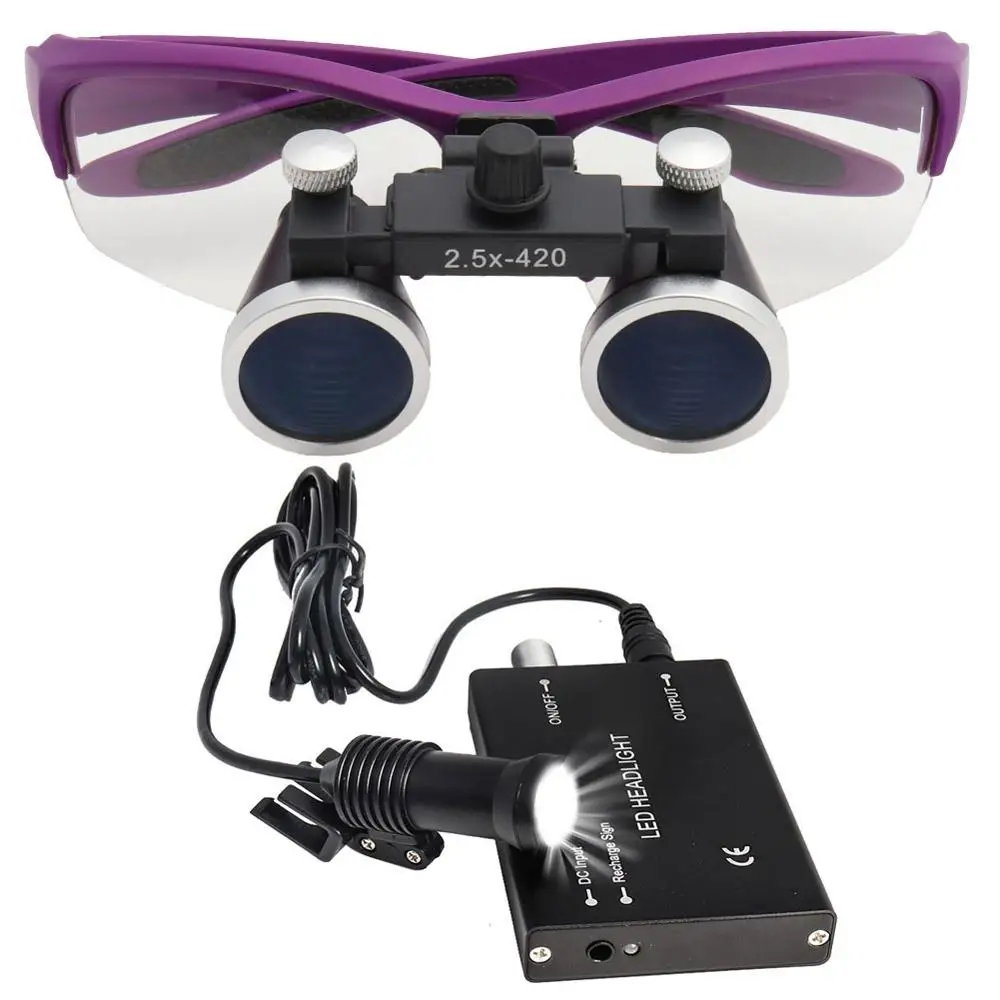 

2.5X Dental Loupe Dental Lab Medical Loupe Dental Magnifier Dentists Purple with 5W Headlight Upgraded