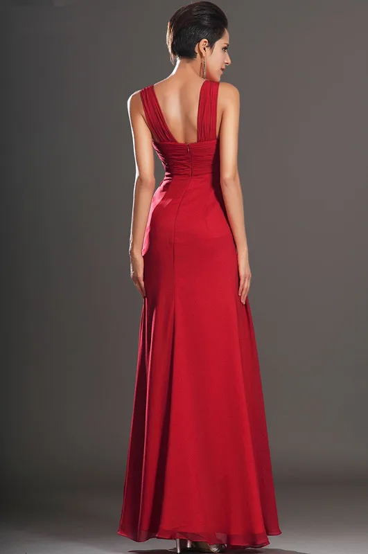 Freeshipping-New-Gorgeous-Empire-High-Split-Red-Chiffon-Evening-Dress
