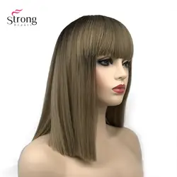 StrongBeauty Для женщин синтетический парик Ombre волос естественно Аккуратные взрыва Прическа Золотой коричневый длинные прямые парики
