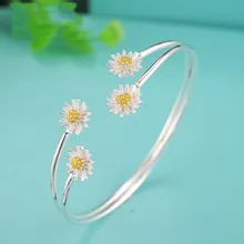 925 стерлингового серебра Модный свежий ромашка солнце цветок открытие браслет и браслеты высокого качества элегантный леди стерлингового серебра-ювелирные изделия