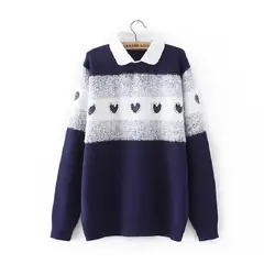 2018 Для женщин теплый свитер осень-зима однотонные хлопковые свободные трикотажные Повседневное отложной воротник женские пуловеры свитер