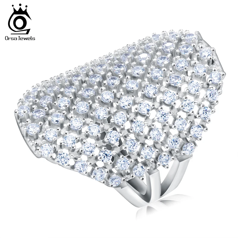 ORSA JEWELS Women Luxury Rings Hollow Prong Setting AAA Cubic Zircon Female Finger Ring Fashion Luxury Jewelry Gift AAOR92