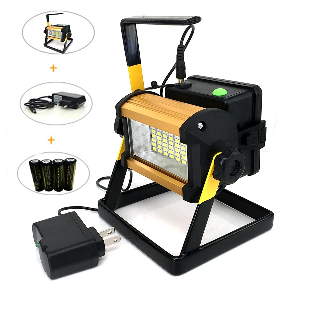 

Super Bright 50W Outdoor LED Floodlight Rechargeable 36LED Camping Work Flood Light IPX67 Waterproof + 4x18650 Battery&Charger