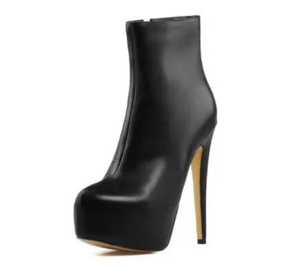 

Spring and autumn woman black solid platform round toe high heel ankle boots Fashion thin heel short boots woman shoes