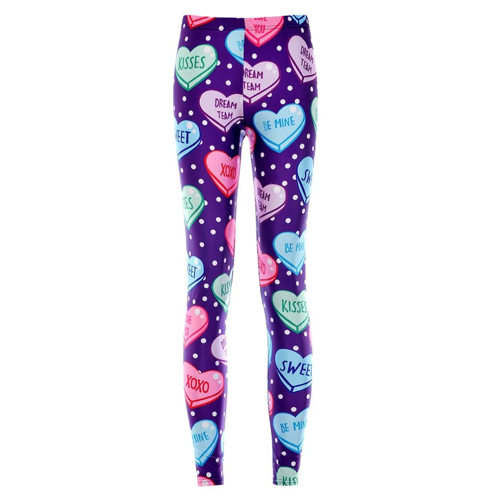 Fashion Women Dream Candy Hearts Print Leggings Slim Fit Thin Elastic
