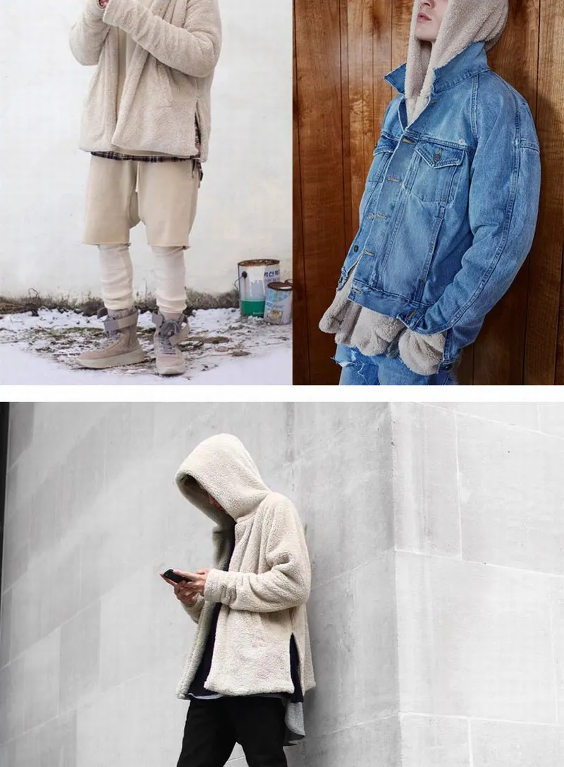 Tsingyi, флисовый кардиган, однотонный, с капюшоном, Kanye West, шерпа, толстовки, хип-хоп, скейтборд, городской стиль, Повседневный, пот, Homme, Мужская толстовка, толстовка