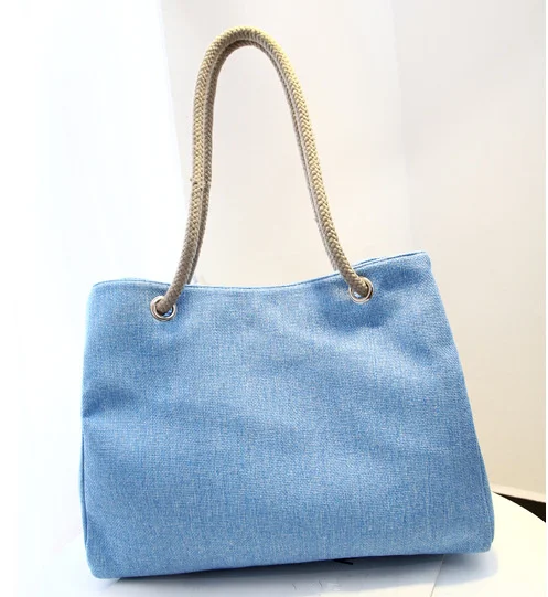 Fashion Women Linen Handbag Large Shopping Tote Holiday Big Basket Bags Summer Beach Bag Woven Beach Shoulder Bag JXY550 sky blue