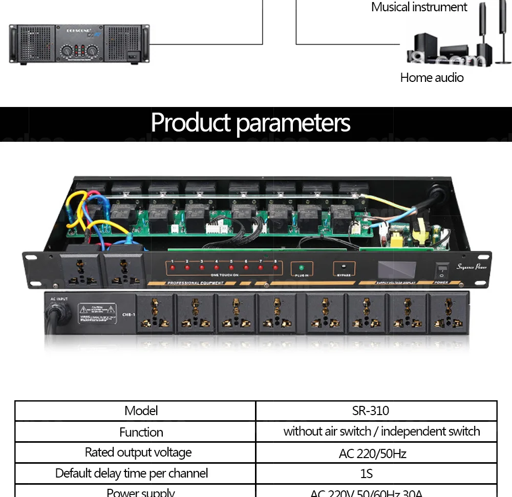 Профессиональный Сценический 8/10 способ питания секвенсор розетка секвенсор напряжение дисплей независимый переключатель SR-310