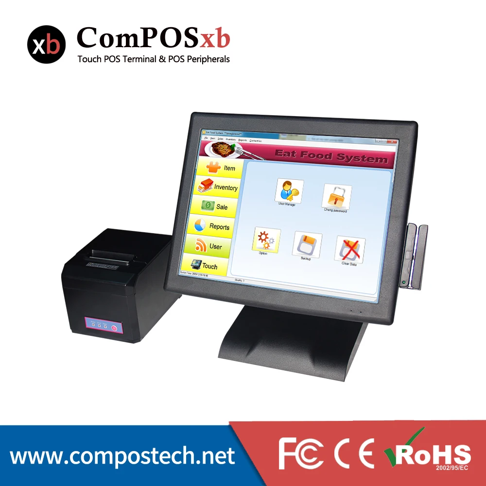 

Hottest china pos system pos all in one 15''resistive touch screen+waterproof thermal printer