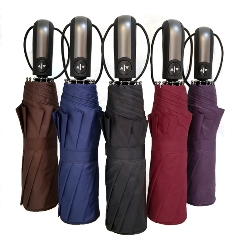 Модный полностью автоматический складной зонт для мужчин и женщин, портативный крепкий каркас, ветрозащитные зонты с 10 ребрами дождя