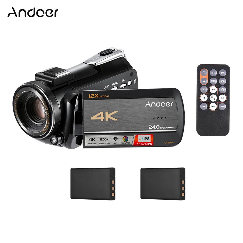 Andoer AC5 4K UHD 24MP Wifi цифровая видеокамера регистратор DV 12X оптический зум с таймером