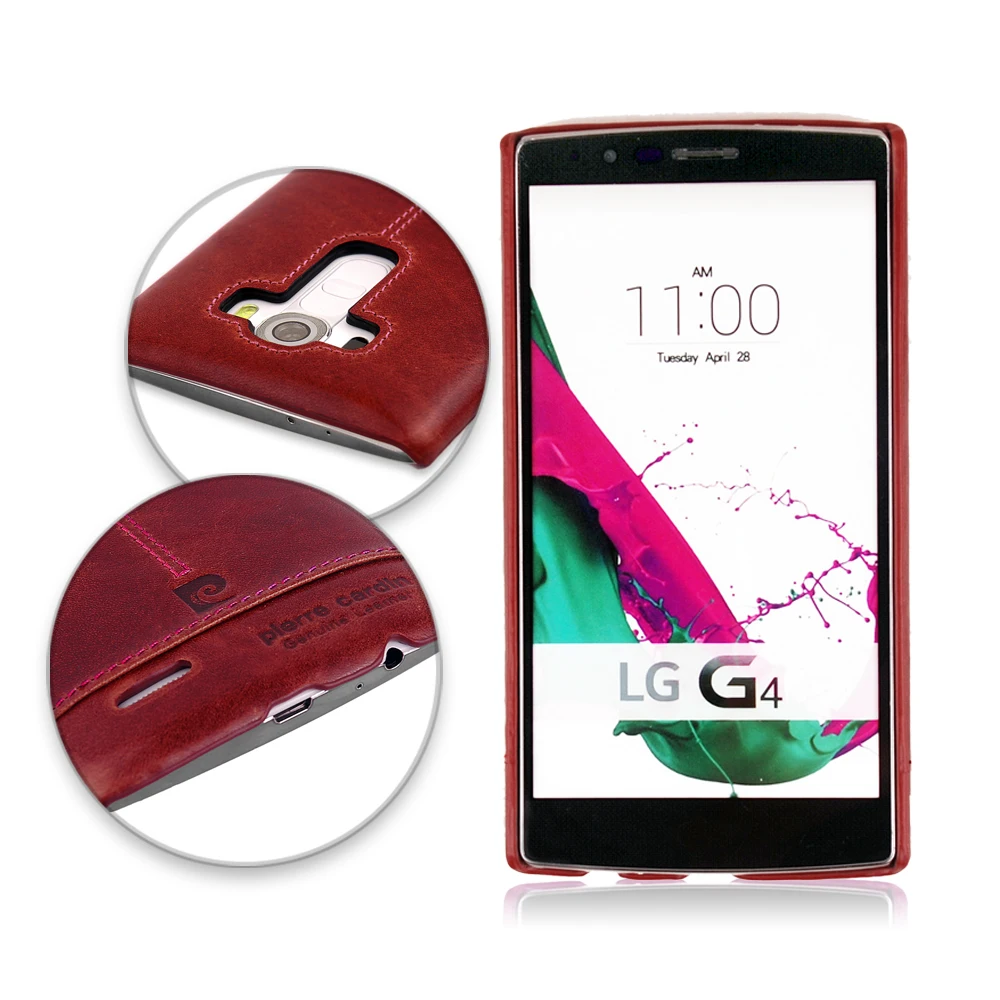 Pierre Cardin Genuine Leather Hard Back Case Cover For LG G4 Retro Cell Phone Cases Black