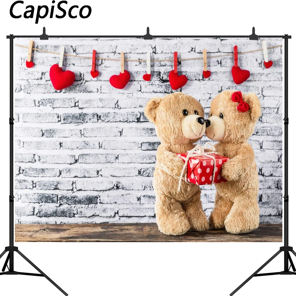 Capisco Valentine's Day Photography Backgrounds bear brick wall Scene Baby Customized Photographic Backdrops For Photo Studio |