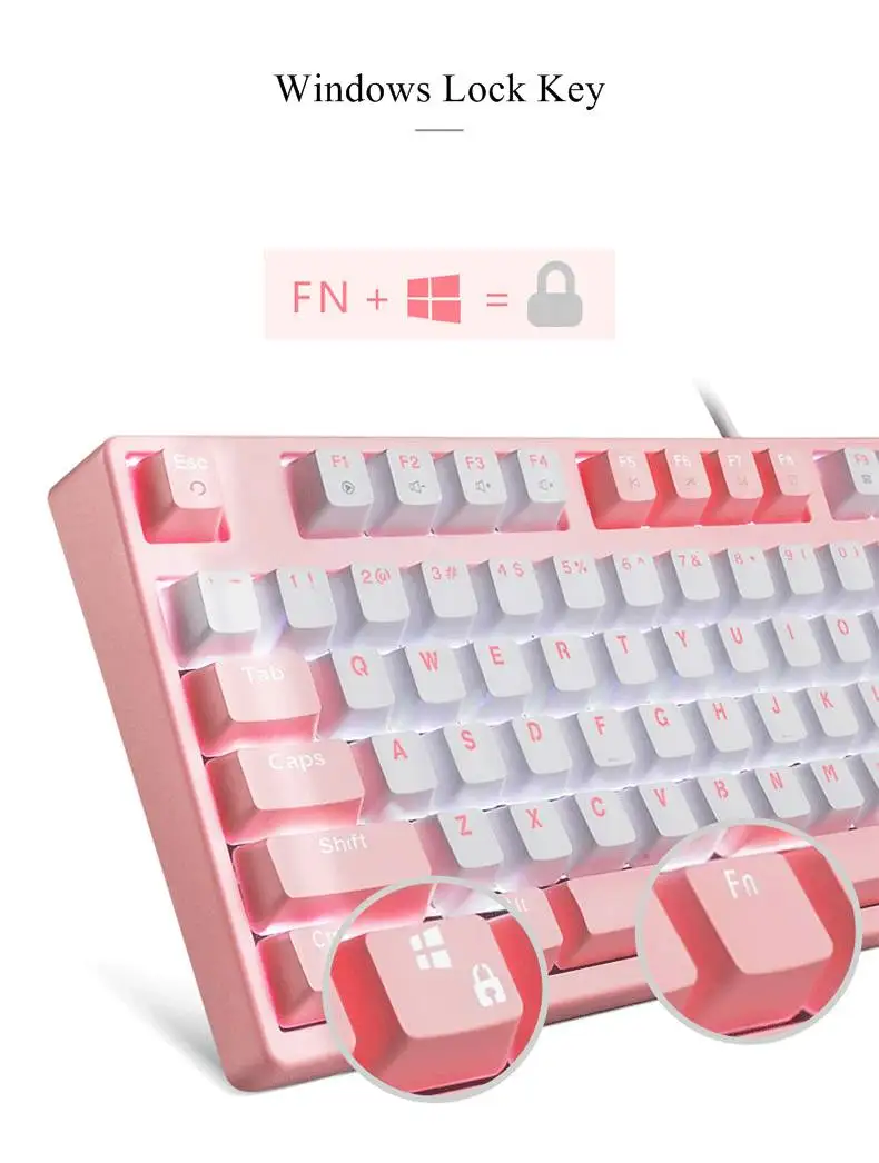 Kananic розовый Эргономичный USB Проводная Механическая клавиатура ноутбук настольная клавиатура черный. Синяя, коричневая, красная ось