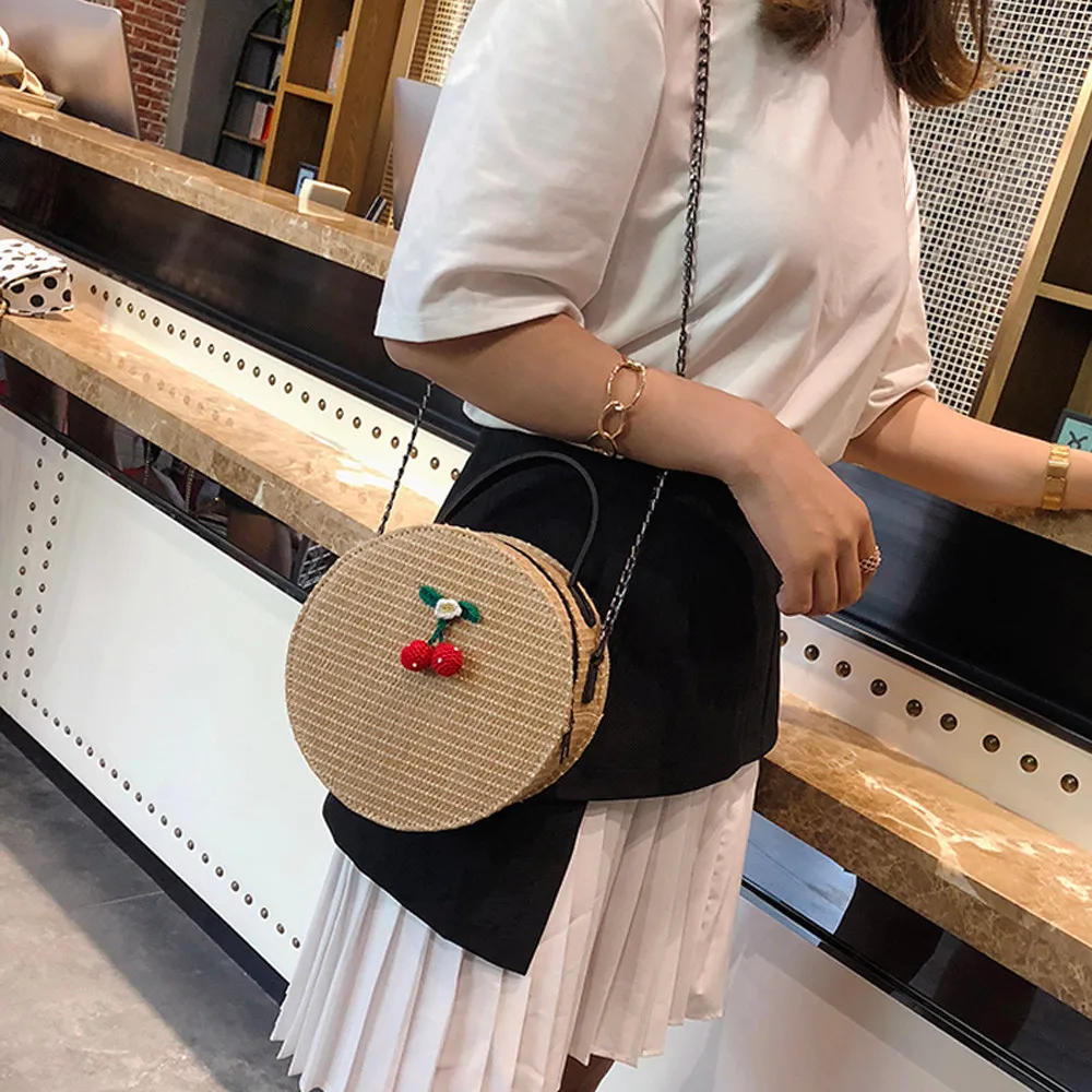

Vintage Women Straw Zipper Crossbody Bags Simple Weave Round Tote Handbags Shoulder Bag Sac Bandouli Re Femme GH