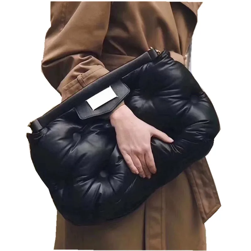 

Letter Day clutches warm Down Feather Padded pillow party bag women luxury large big handbag 2019 black white color