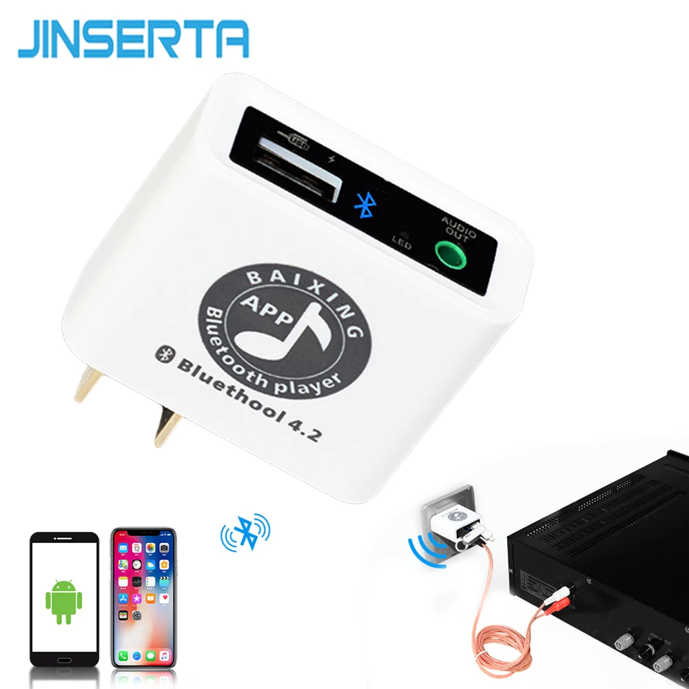 

JINSERTA Bluetooth 4.2 Audio Receiver Mobile APP Control Charger Wireless Stereo Sound Adapter for Speakers Amplifier Headphones