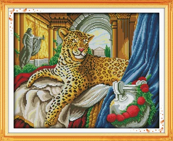 

Leopard Counted Cross Stitch 11CT Printed 14CT Cross Stitch Set DIY Chinese Cotton Cross-stitch Kit Embroidery Needlework