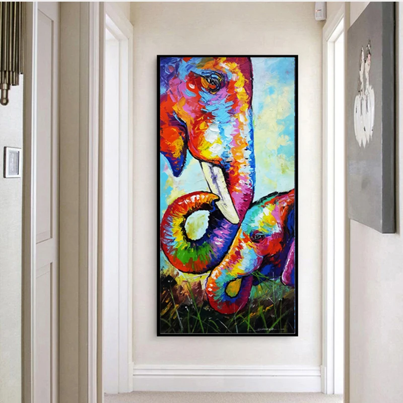 

Big Size Wall Art Pictures For Living Room Colorful Elephant and Baby Canvas Print Posters Modern Decorative Painting Frameless