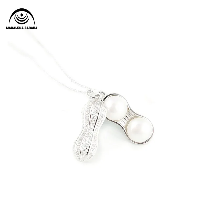 

MADALENA SARARA Sterling Silver S925 AAA Freshwater Pearl Pendant Chain Peanut Pattern Fashion