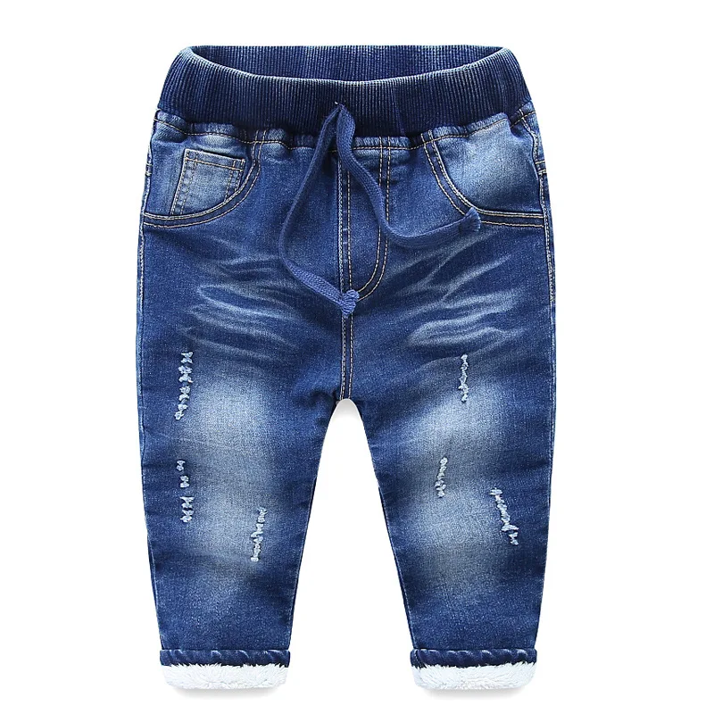 

Autumn And Winter Thick Cotton Wool Warm Jeans Boy Girl Denim Kids Trousers Light Blue Children's Pants Jeans