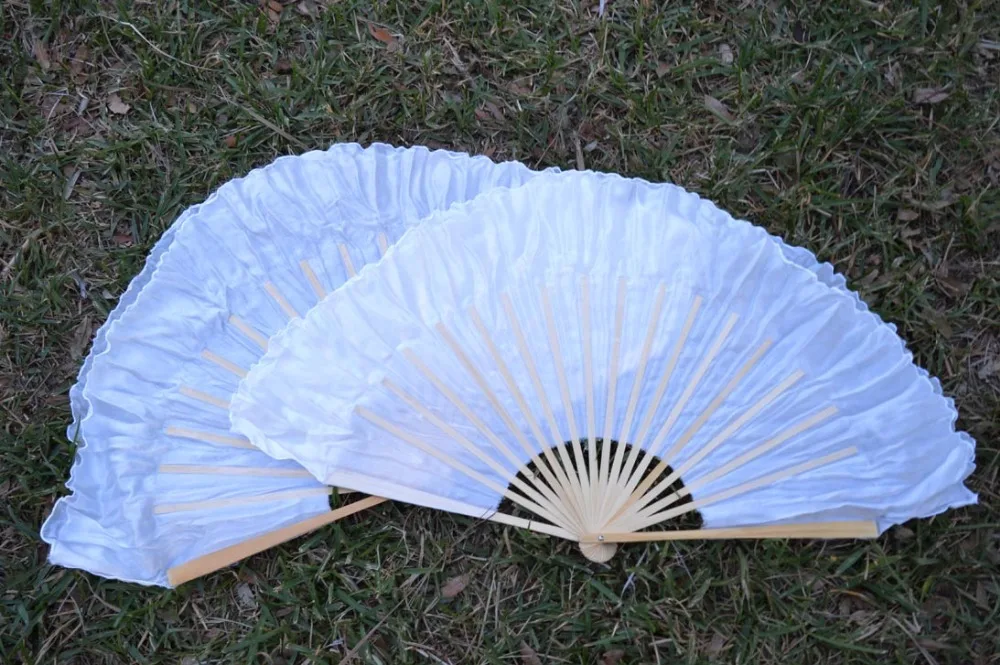 

2016 women of high quality silk Chinese belly dance dance fan cheap hot pure white short silk fan