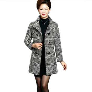 

New Middle-aged old Women's Plus size woolen coat Jacket spring autumn long fashion Casual tops Women High-end Lattice Coat 4XL