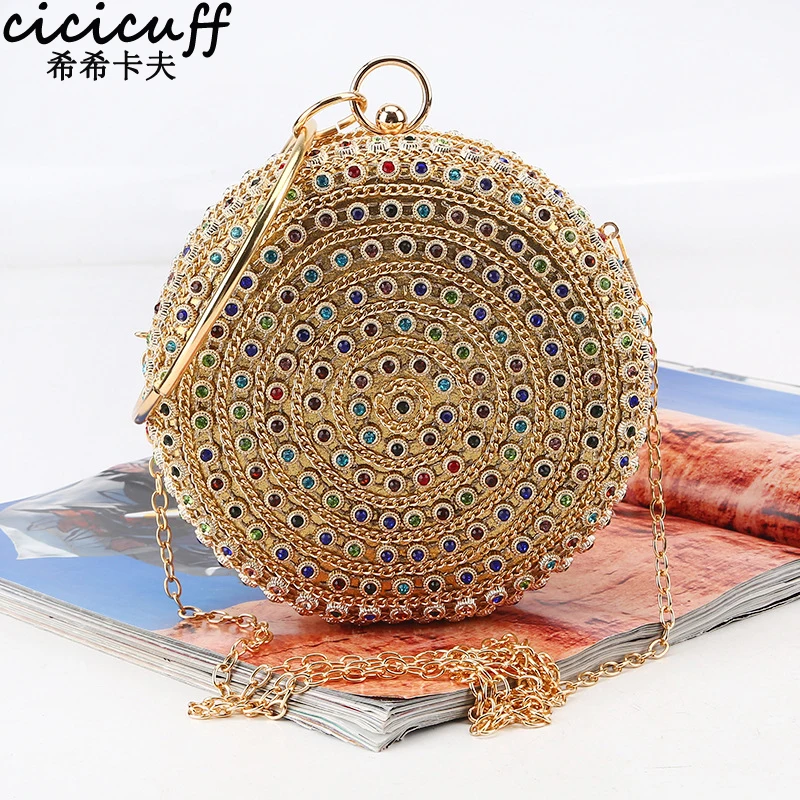 CICICUFF الملونة الماس مساء حقيبة كرة مستديرة الأزياء مصمم الذهب مخلب محفظة حقيبة يد الزفاف الزفاف سلسلة حقيبة ساعي