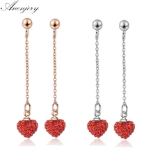 Pendientes anenjary de borla larga de cristal con pequeño corazón rojo pendientes de Color plateado para mujer S-E681