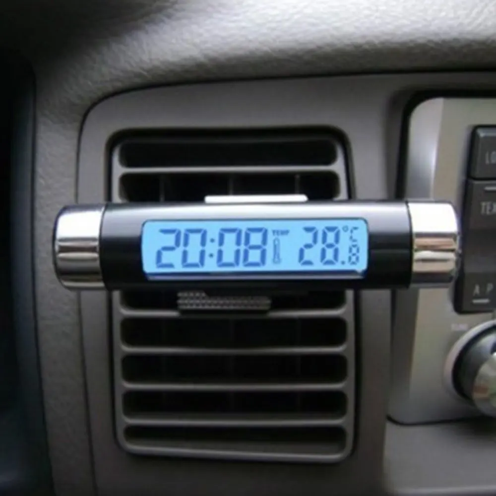 

Portable Car Air Outlet Clip LCD Display Temperature Meter Digital Clock Thermometer Electronic Clip-On LED Backlight