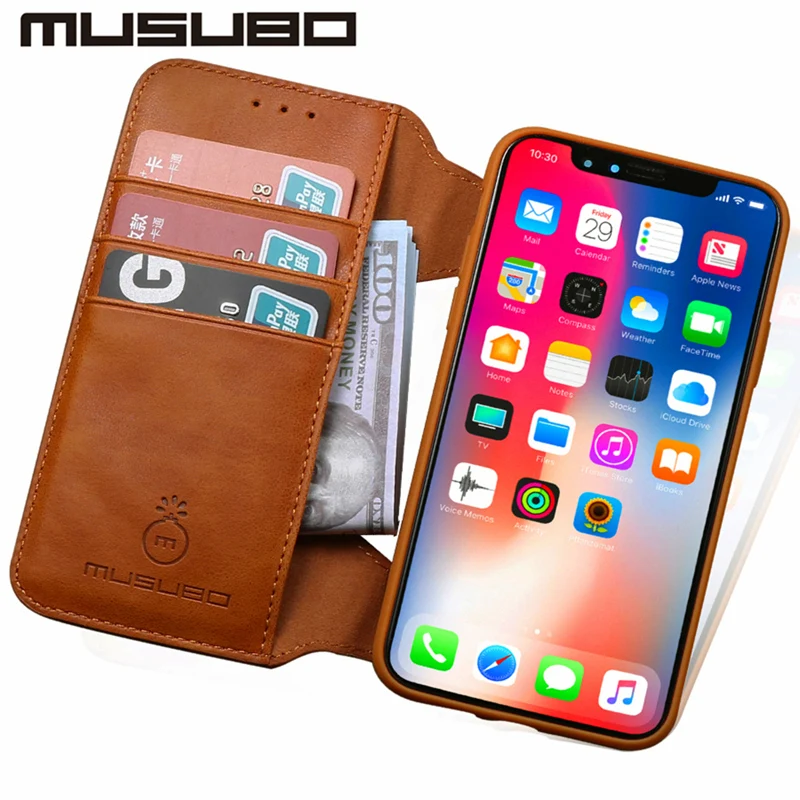 Роскошный кожаный чехол Musubo для iphone X флип кейс силиконовый 8 Plus 7 6 6s ТПУ кошелек