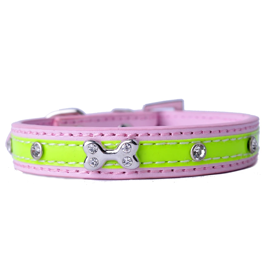 Ошейники для собак все для собак Bling Pet Ошейник Diamante Шипованная Кожа PU Регулируемая пряжка щенок кошка шейный ремешок для маленьких собак домашних животных - Цвет: Розовый