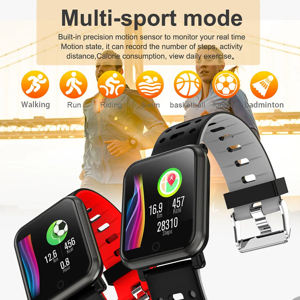 FORNORM 1.3 Inch Large Color Screen Bluetooth Smart Bracelet Support for Measure Heart Rate Social Information Sync Prompts