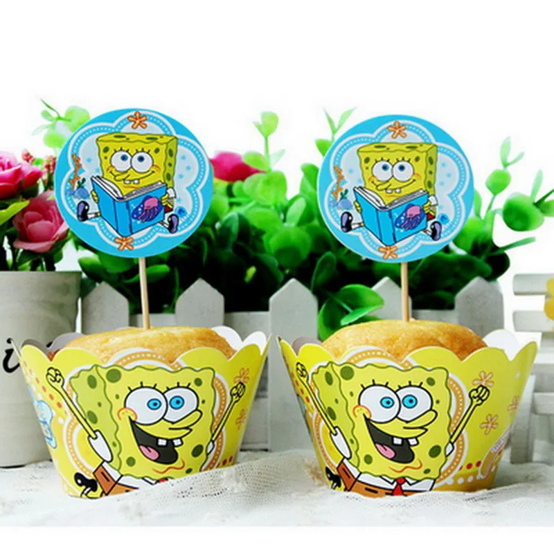 Spongebob Boy Birthday Topper Cake Wrappers Children Baby Kids