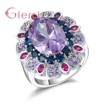

Luxurious Colorful 925 Sterling Silver Hyperbole Purple Color Cubic Zirconia Rings Women Jewelry For Party Wedding